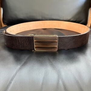 KENNETH COLE New York Italian Leather Brown Belt Gold Tone Trimmed Buckle Unisex